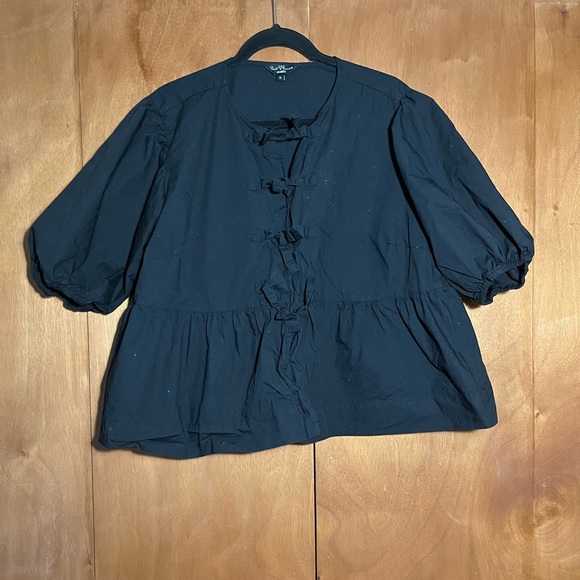 Velvet Heart Black Tie-Front Peplum Blouse - Picture 3 of 5